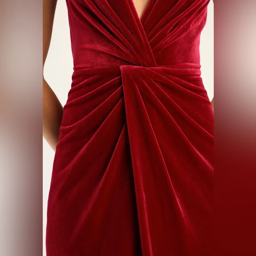 Beautiful Evenings Wine Red Velvet Twist-Front Maxi Dress - Picture 5 of 12